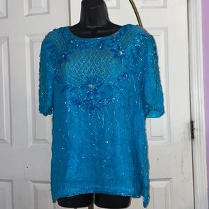 Blue sequins and beaded blouse